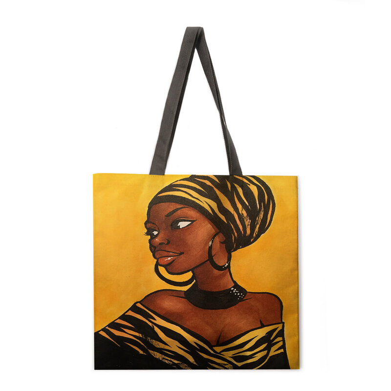 المرأة الأفريقية السيدات حقيبة شاطئية قابلة للطي حقيبة كتف حقيبة تسوق مطبوعة حقيبة الكتان عادية حمل قابلة لإعادة الاستخدام #4