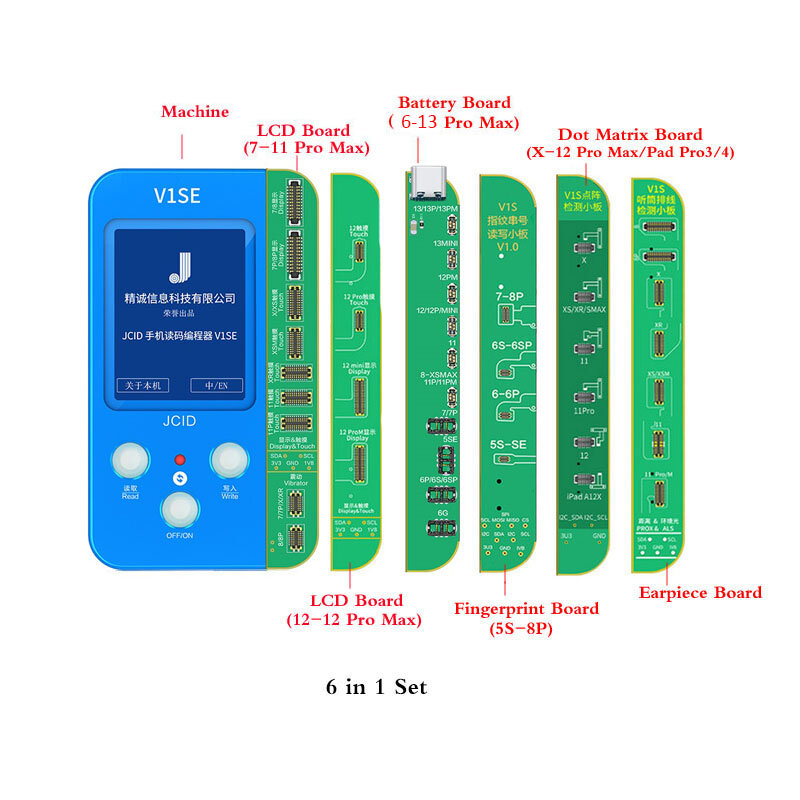 JCID V1S مبرمج قراءة الهاتف معرف الوجه 6 في 1 حساس اللون الأصلي مصفوفة نقطة المجلس آيفون Ture لهجة أداة إصلاح