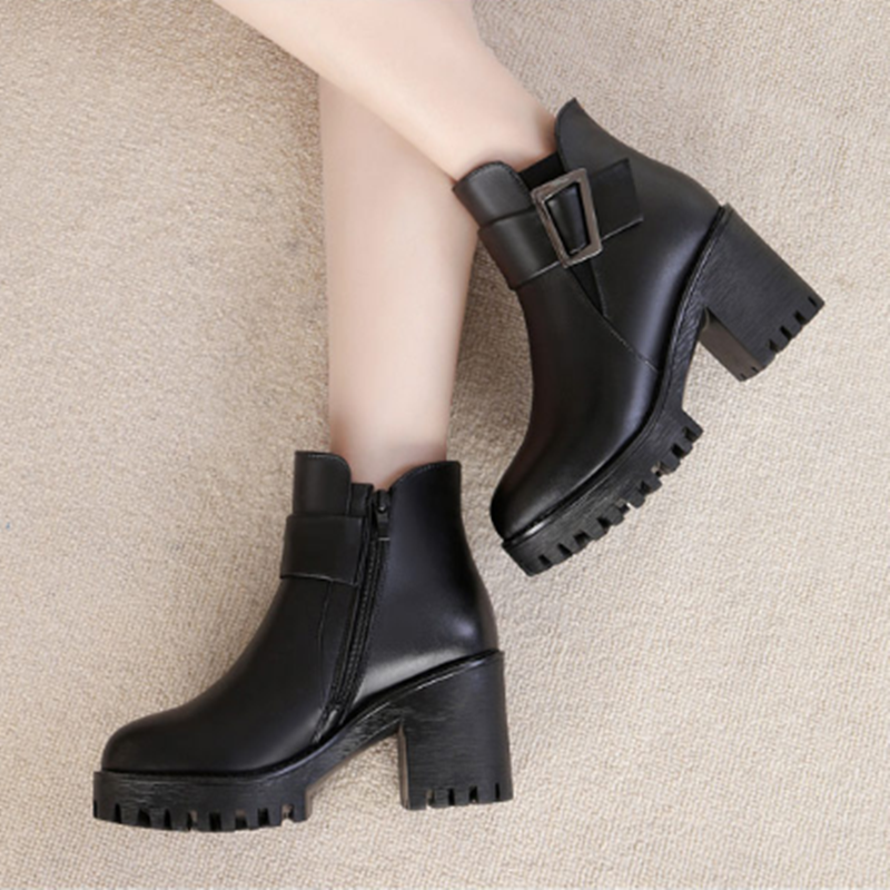 AIYUQI 2022 أسود حذاء من الجلد النساء على منصة الشتاء جلد طبيعي الثلوج الأحذية كعب الفاخرة الصوف الأحذية الإناث