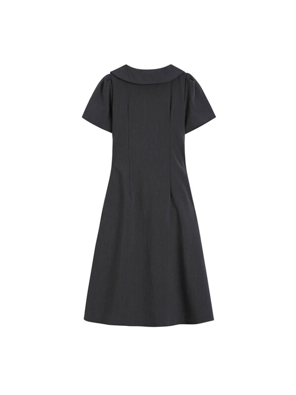 الأخضر الخامس الرقبة التجاعيد قصيرة الأكمام قميص فستان المرأة الصيف تصميم قطري مشبك الخصر الأسود بولو طوق منتصف طول تنورة