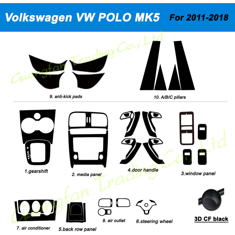 سيارة ثلاثية الأبعاد/5D ألياف الكربون سيارة الداخلية مركز وحدة التحكم غطاء تغيير لون صب ملصق الشارات ل Volkswagen بولو MK5 2011-2018 #2
