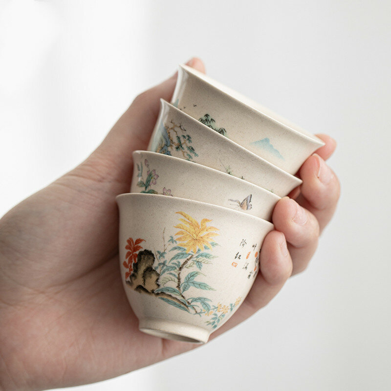 التقليدية اليدوية السيراميك فنجان الشاي رسمت باليد الزهور والطيور الشاي السلطانية السفر التأمل كوب طقم شاي المنزلية 40 مللي