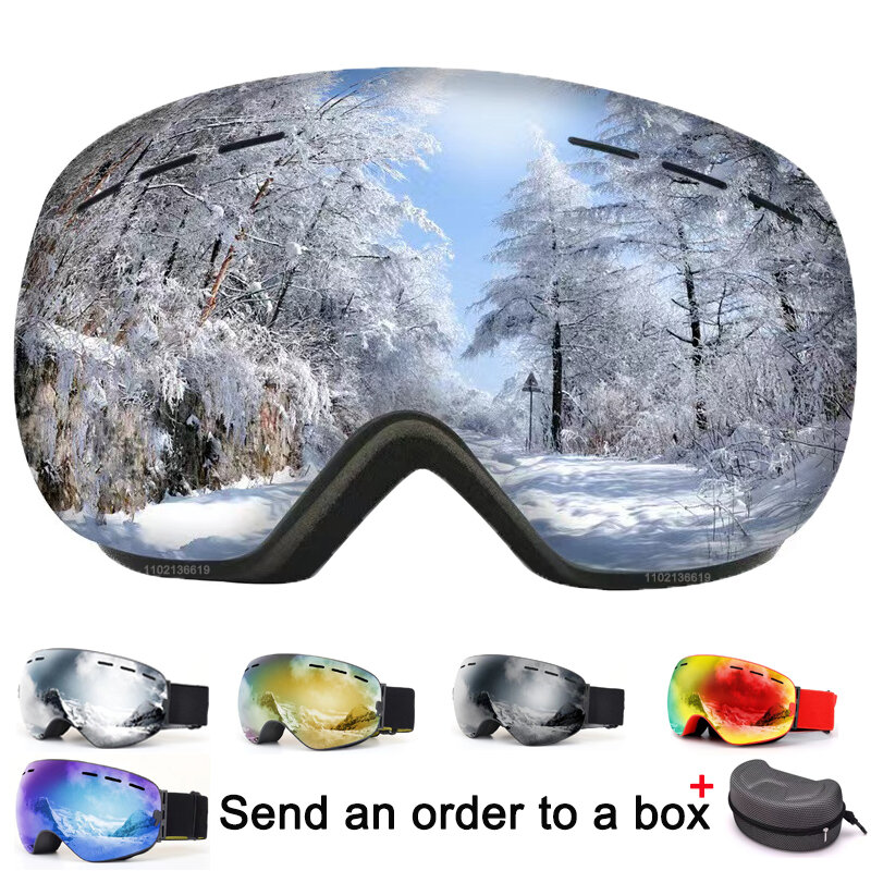 نظارات تزلج للرجال على الجليد نظارات النساء الشتاء في الهواء الطلق الثلوج نظارات UV400 مزدوجة الطبقات عدسة مكافحة الضباب التزلج نظارات