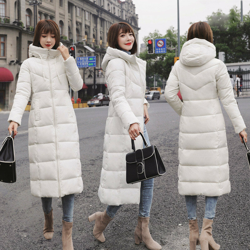 معطف شتوي حريمي 2021 سترات قطنية بيضاء معطف طويل سترة كورية كبيرة الحجم ملابس عصرية سترة دافئة سترات نسائية