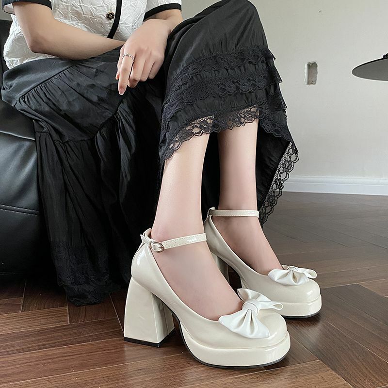 الرجعية الفرنسية ماري جين أحذية النساء 2023 ربيع جديد لطيف عالية الكعب الأحذية واحدة مع تنورة الأحذية الجلدية الصغيرة JK الأحذية #5