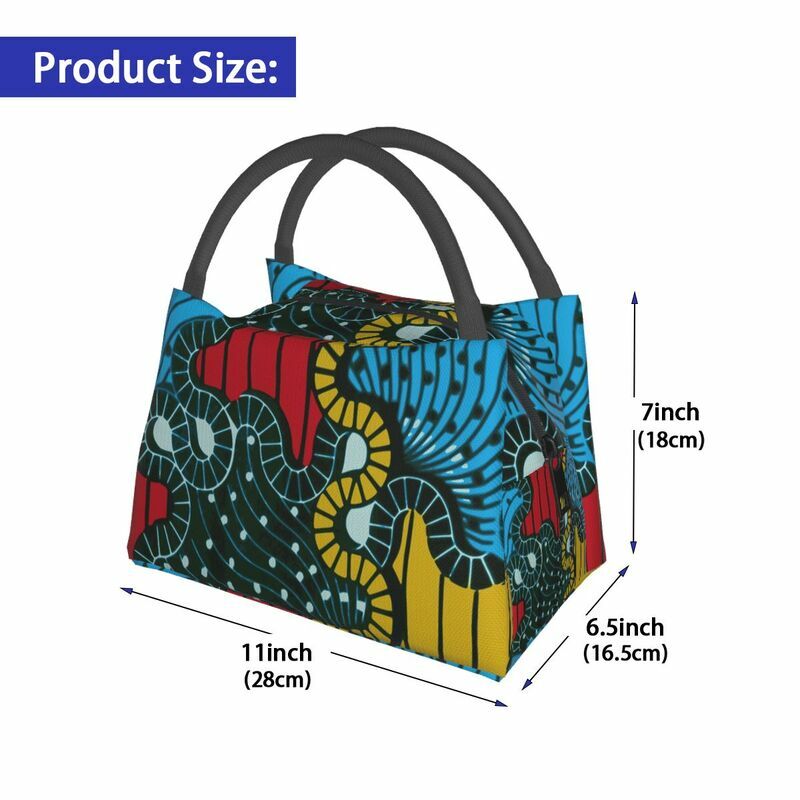 African Ankara Fabric Insulated Lunch Bags for Women Tribal Geometric Art Resuable Thermal Cooler Bento Box Work Travel