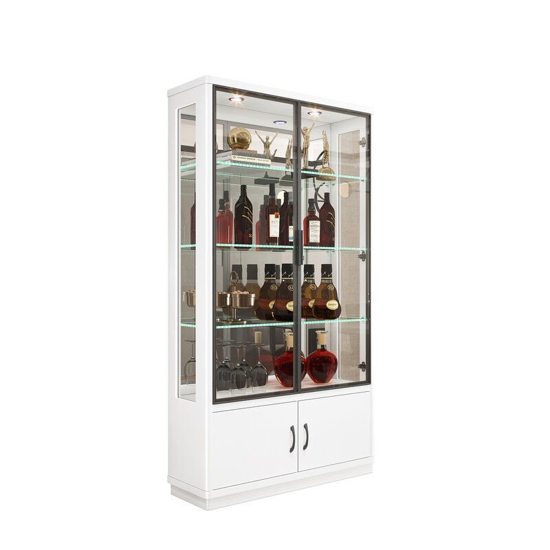 الحديثة بسيطة متعددة الوظائف مزدوجة الباب جدار الزجاج خزانة مشروبات مع ضوء أحمر خزانة عرض الكحوليات/النبيذ خزانة