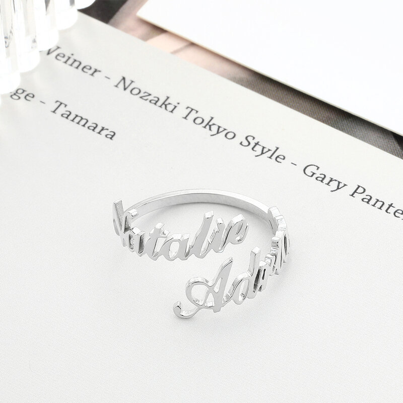 خواتم مخصصة متدرجة قابلة للتعديل من الفولاذ المقاوم للصدأ للنساء اسم مخصص خاتم الخطوبة للزوجين هدية شخصية