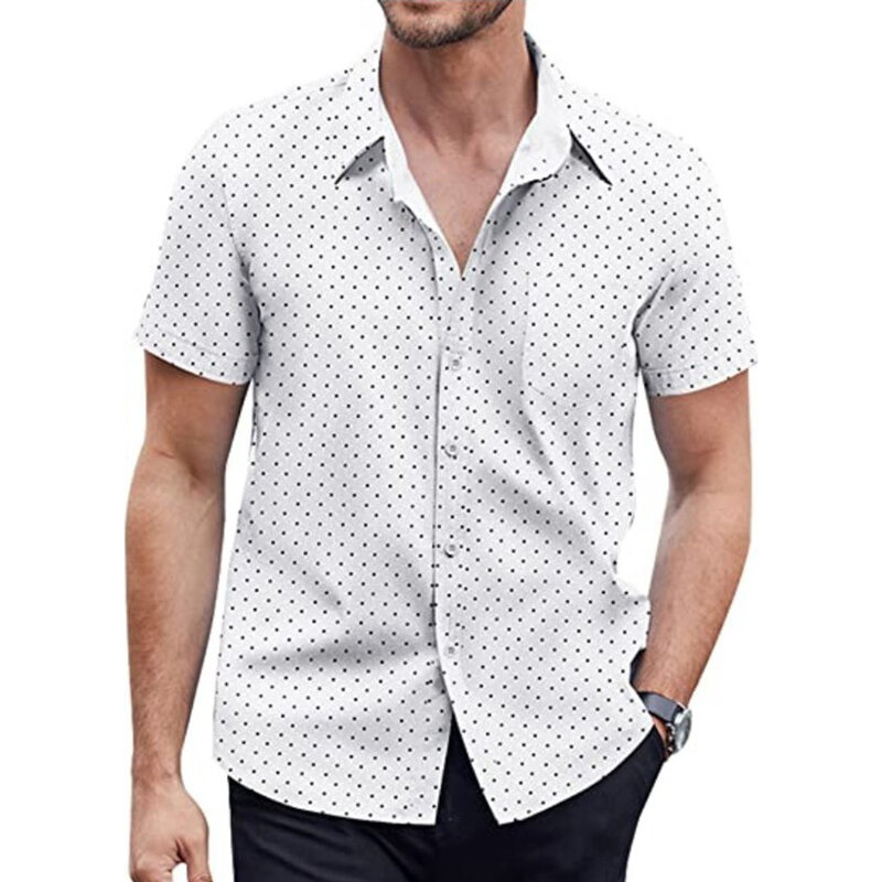 عادية أنيقة بلون قصيرة الأكمام قميص صيف جديد 2 موضة عادية قسم رقيقة البولكا نقطة طباعة التلبيب كبار الرجال الملابس