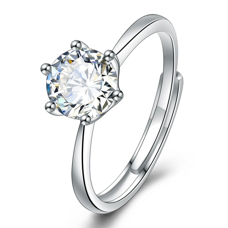 الكلاسيكية النساء الفضة اللون خاتم الماس الفاخرة 1.0 قيراط الزركون ستة مخالب مايكرو مجموعة الأحجار الكريمة الدائري للنساء زوجة الذكرى مجوهرات
