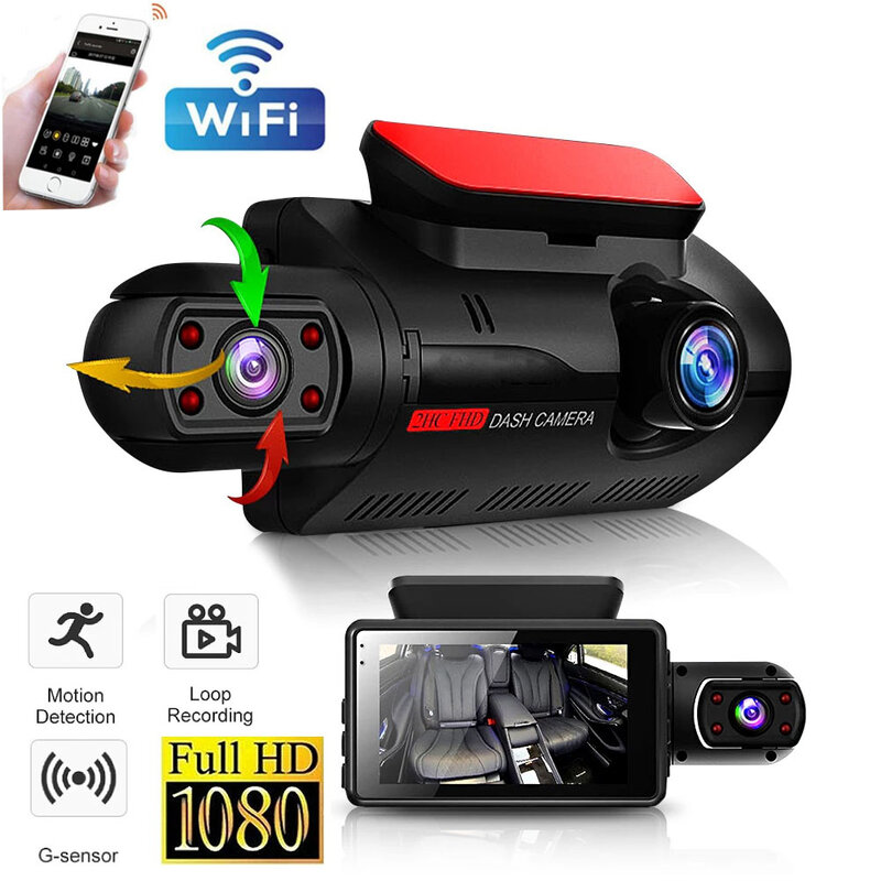 المزدوج عدسة اندفاعة كام للسيارات صندوق أسود HD 1080P سيارة مسجل فيديو مع واي فاي للرؤية الليلية G-الاستشعار حلقة تسجيل كاميرا تسجيل فيديو رقمية ... #1