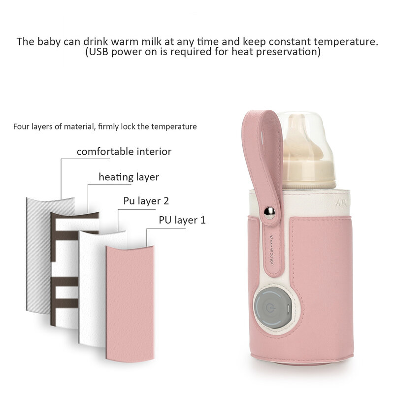 USB مدفأة زجاجة الطفل المحمولة 3 مستويات درجة الحرارة قابل للتعديل كم دافئ من زجاجة الطفل ذكي كيس تدفئة زجاجة