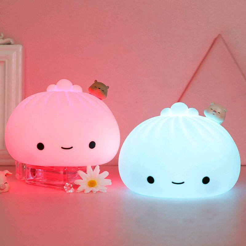 Cute Bun Tap Night Light Silicone Atmosphere Lamp Children Kids Holiday Gift Dimmable Sleeping Night Lamp 5V USB Charging #4