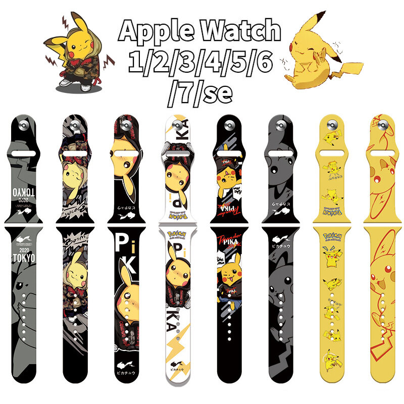 For Apple watch1/2/3/4/5/6/7/se belt Pokemon anime character Pikachu cartoon apple watch replacement wristband strap kids gifts