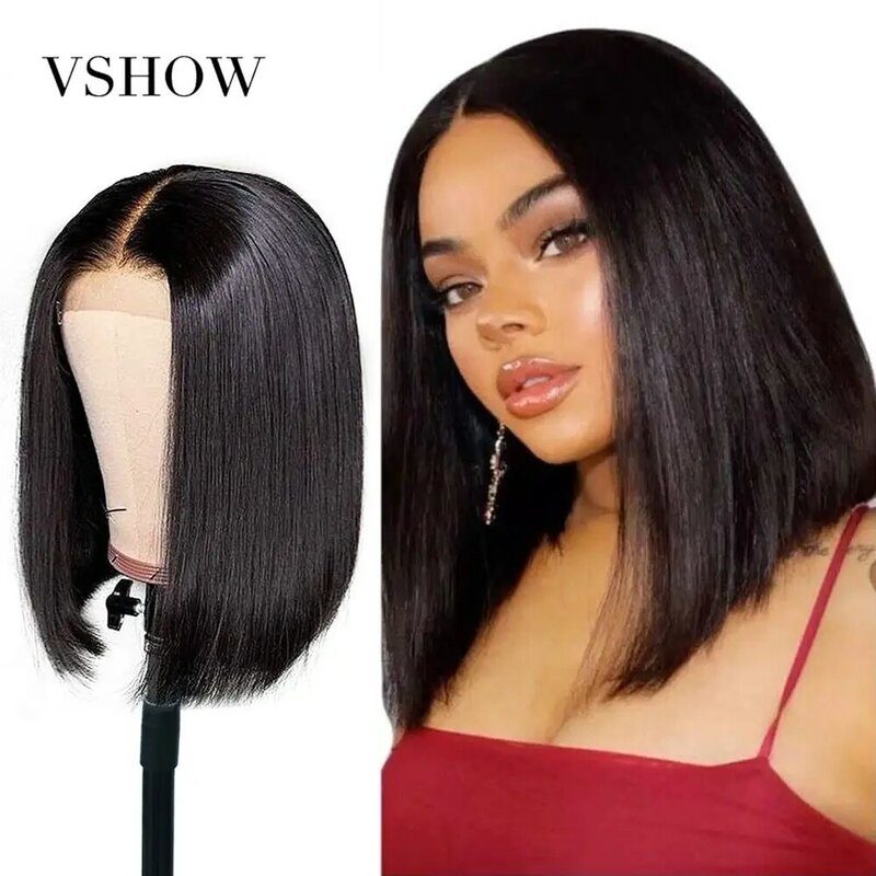 VSHOW Hair Straight Bob Wig 13x4x1 Lace Part Wigs Human Hair Wigs Brazilian 4x4x1 Lace Closure T Part Bob Wig For Black Women
