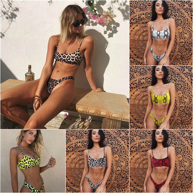 2022 Women's Sexy Bikini Women's Swimwear Beach Bikini Leopard Print Beachwear Suit Swimsuit Snakeskin Push Up Swimsuit