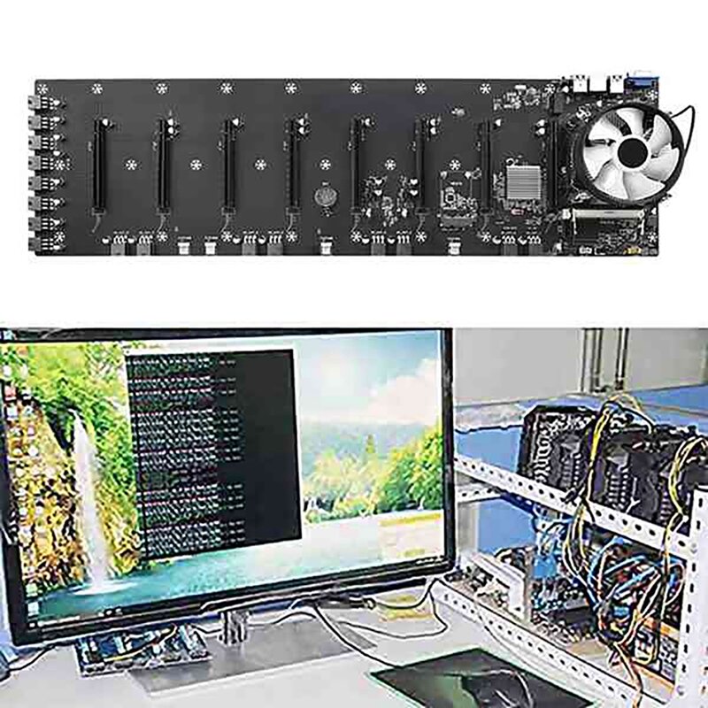 ETH-B75 BTC التعدين اللوحة مع G530 CPU + CPU مروحة 8Xpower الحبل LGA1155 8 PCIE 16X بطاقة جرافيكس فتحات 65 مللي متر VGA USB3.0
