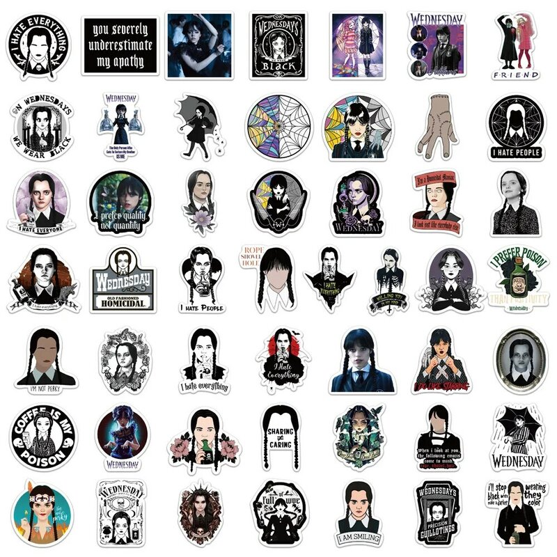 10/50 قطعة الساخن التلفزيون الأربعاء Addams ملصقات DIY بها بنفسك محمول الأمتعة سكيت الكتابة على الجدران الشارات ملصق 2023 #5