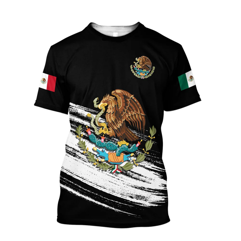 المكسيك الصيف تي شيرت رجالي المكسيك الوطنية شعار العلم تي شيرت خمر ثلاثية الأبعاد قميص مطبوع موضة س الرقبة بلوزات فضفاضة الرجال الملابس