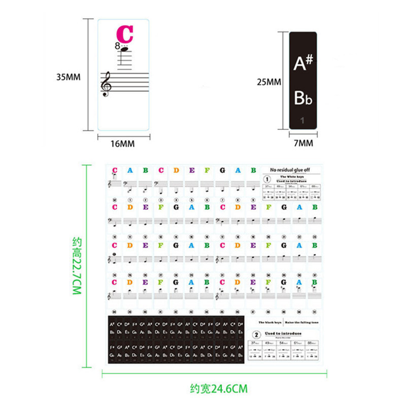 شفافة لوحة مفاتيح البيانو ملصقات 88/61/54/49 مفتاح انفصال الموسيقى مائي ملاحظات البيانو الإلكترونية الطيف ملصق رمز
