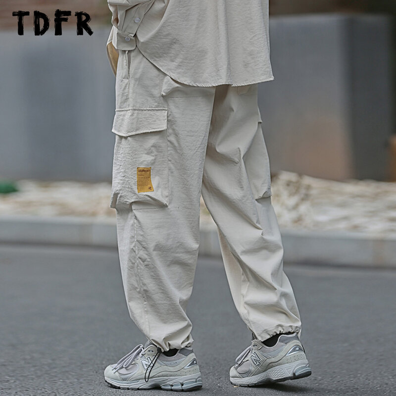جيب البضائع السراويل مع حزام رجالي سفاري نمط بلون عادي فضفاض واسعة الساق مرونة الخصر بنطلون الرجال #3