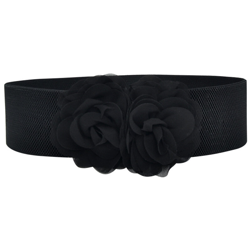 6cm Flower Decor Womens Stretchy Belt For Dresses Sundress Solid Color Vintage High Elastic Wide Waist Belts Wide Skinny Belt