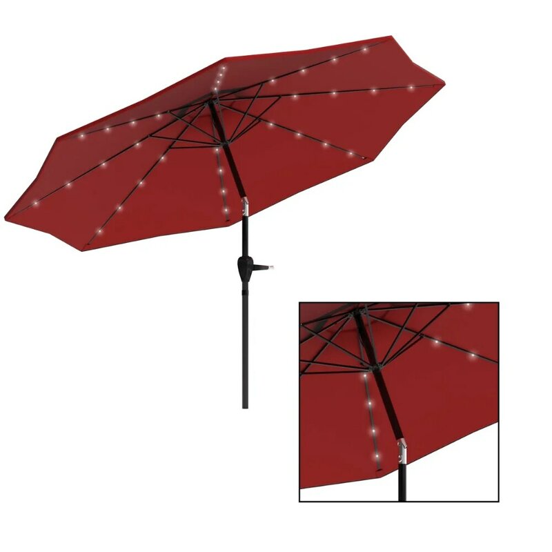 مظلة فناء 10 قدم مع ضوء LED شمسي (أحمر)