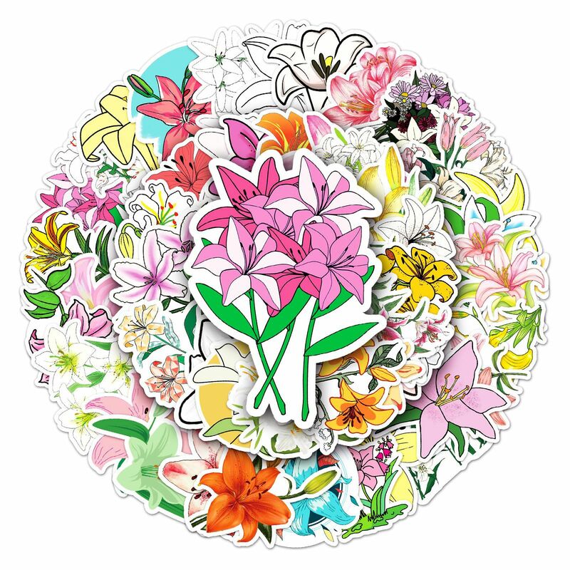 A0660 50pcs Lily Plant Nature Flower Decorative PVC Sticker Scrapbooking diy Label Diary Stationery Album Journal Sticker #1