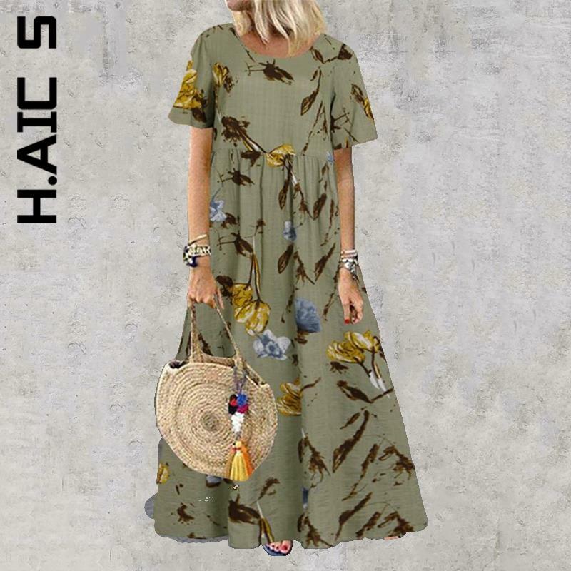 فستان حريمي من H.Aic S فستان شاطئ جديد أساسي مطبوع عليه زهور بأكمام قصيرة فساتين حريمي أنيقة للبنات