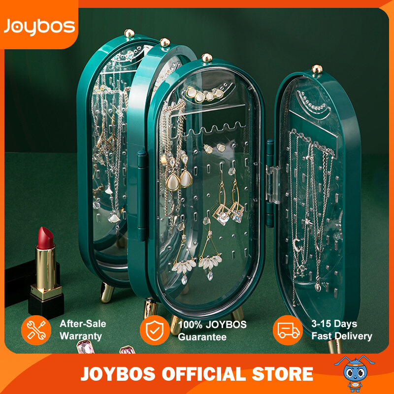 JOYBOS مجوهرات للطي صندوق تخزين الأقراط عرض موقف 4 طبقة 240 حفرة مرآة الرجعية شاشة الغبار رف كبير فاخر JX51
