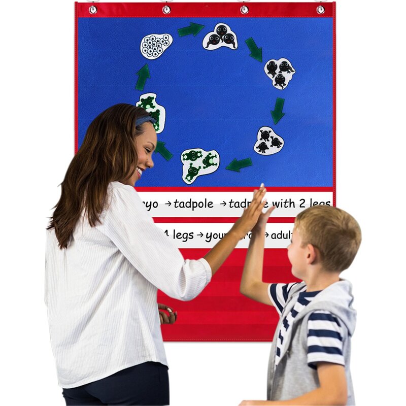 Pocket Chart For Classroom Blue Pocket Chart With 15 Dry Erase Cards And 50 Sticker Dots Reusable Hanging Pocket Chart Fits