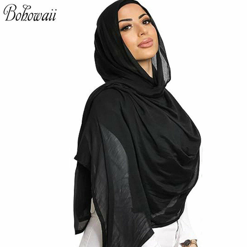BOHOWAII-حجاب فسكوز قابل للتنفس للنساء ، غطاء رأس مسلم ، أوشحة طويلة خفيفة الوزن ، إسلام غطاء الرأس ، المتضخم ، 190x85cm