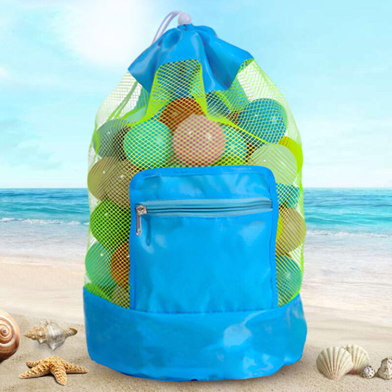 حقيبة الشاطئ مع إغلاق سستة للأطفال ، طوي لعبة الشاطئ على ظهره ، شبكة لعبة الشاطئ التخزين