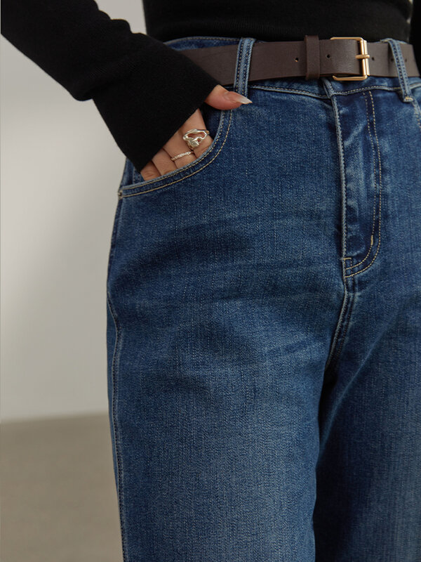 بنطلون جينز عالي الخصر للسيدات من DUSHU بأرجل مستقيمة مبطنة من نسيج الرغيف الفرنسي بتصميم كلاسيكي غير رسمي من أزياء الكسول سروال قصير للشتاء 2022 #2