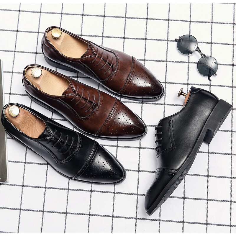 Oxford shoes lace up shoes business formal shoes wedding shoes men's meeting shoes dress shoes Cow Hide groom leather shoes