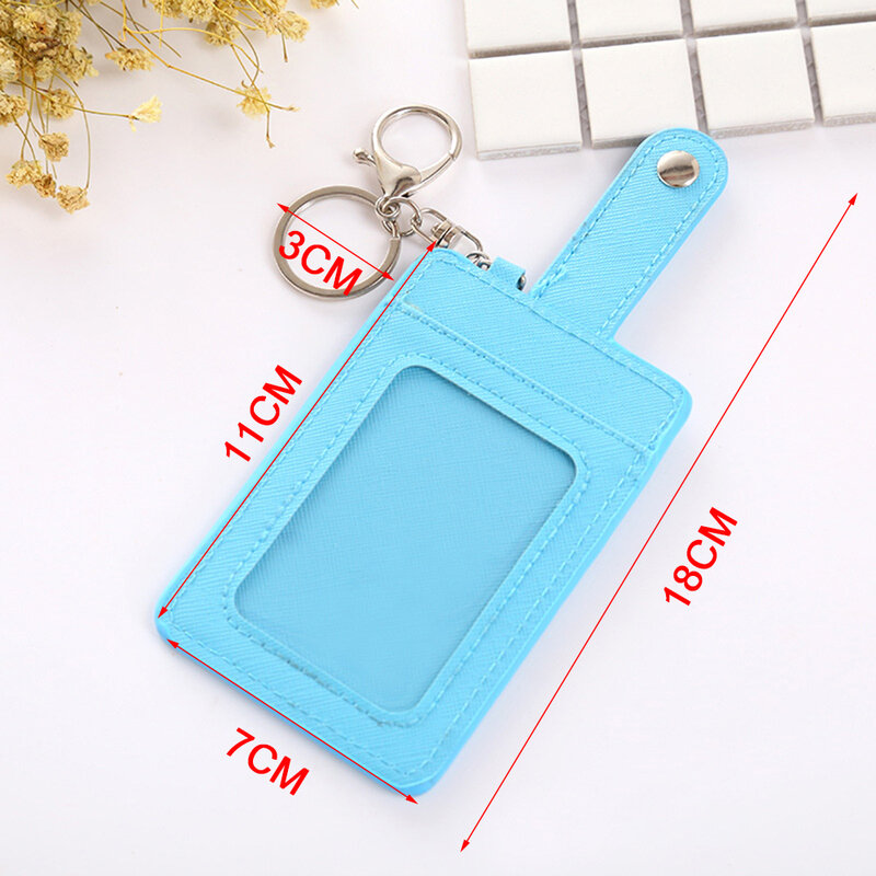 Unisex Colors Portable ID Card Holder Bus Cards Cover Case Office Work Key Chain Key Ring Tool