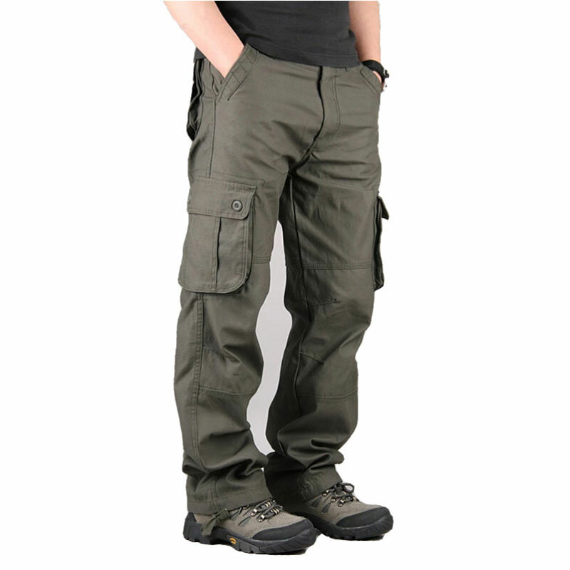 الرجال البضائع السراويل القطن عادية متعددة جيوب العسكرية التكتيكية السراويل الذكور أبلى فضفاض مستقيم بنطلون طويل حجم 29-44 #1