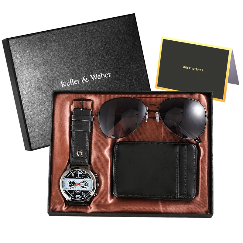 2022 حار بيع ساعة رجالي فاخرة مجموعة شخصية محفظة النظارات الشمسية المألوف كوارتز ساعة اليد مجموعات أفضل الهدايا للزوج #2