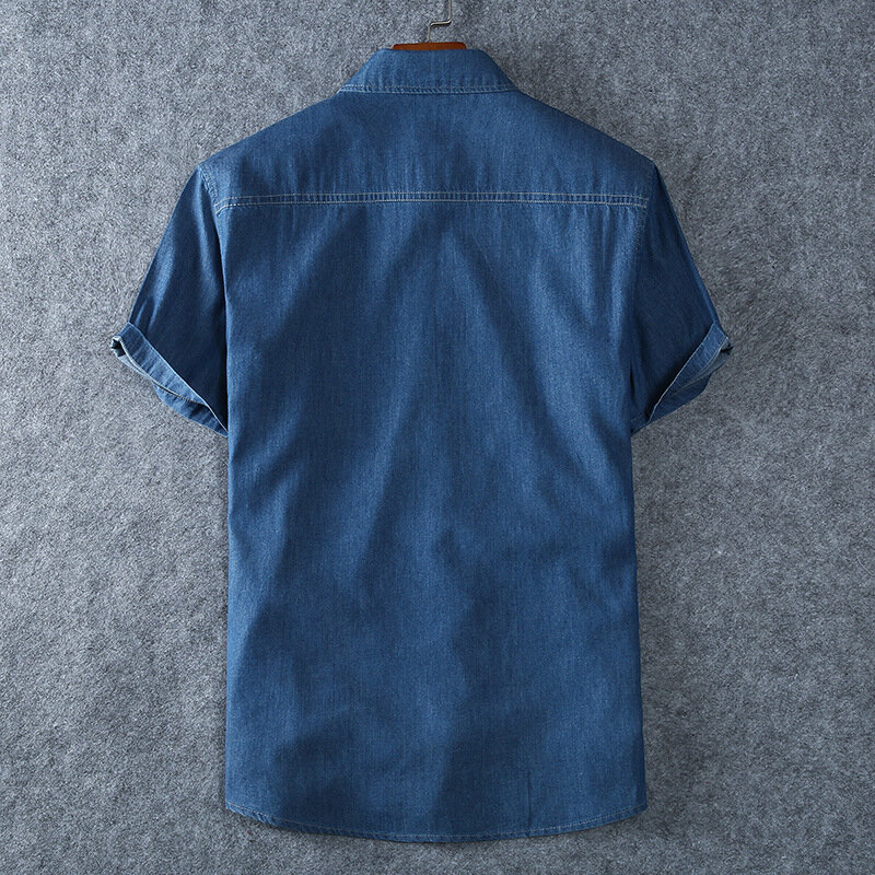 الدنيم موضة كاوبوي الرجال 2022 قميص حجم الذكور فضفاضة كبيرة 6XL جديد 7XL قميص كم ماركة الصيف قصيرة عادية 8XL القطن