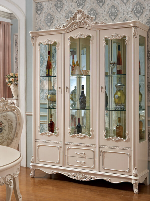 خزانة مشروبات خشبية صلبة عالية الجودة على الطراز الأوروبي ، خزانة جانبية ، خزانة ، خزانة مشروبات بثلاثة أبواب