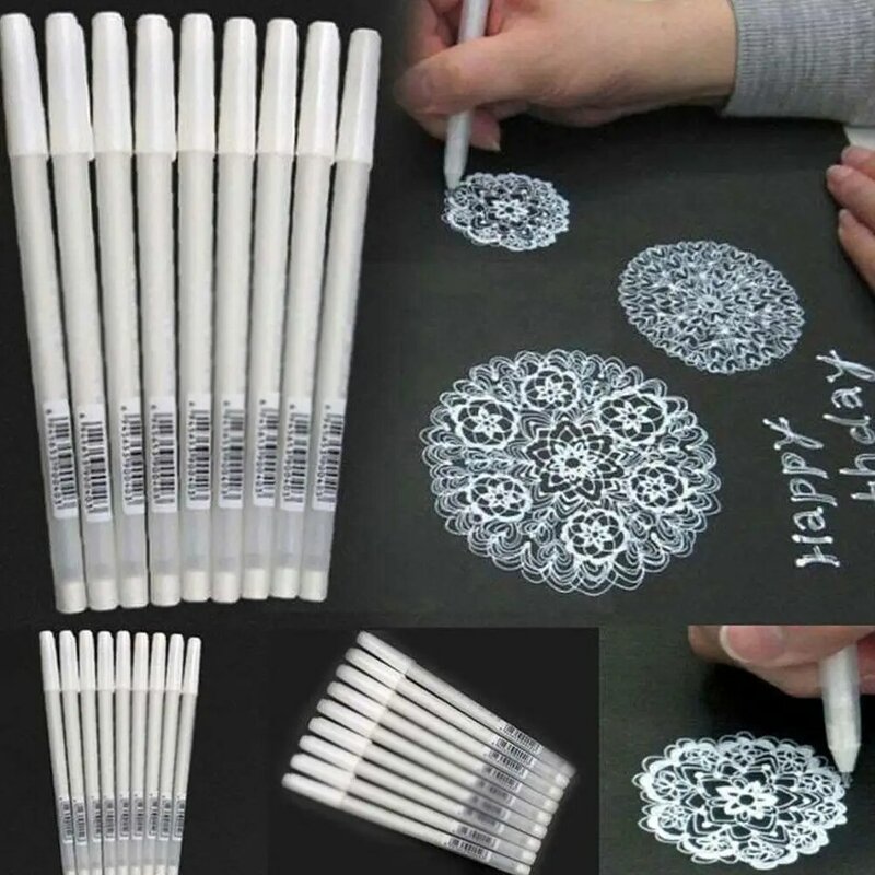 قلم تحديد أبيض قلم ماركر الصباغ الصغير الرسم الفن رسمت باليد رسم علامات هيغليغتر بطاقة اللوازم السوداء أقلام E9m0