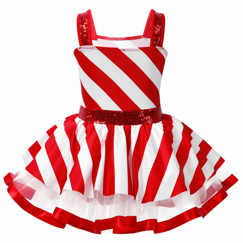 فستان للأطفال البنات لأعياد الميلاد بدون أكمام مزين بالترتر اللامع ملابس الرقص توتو باليه على شكل ثياب