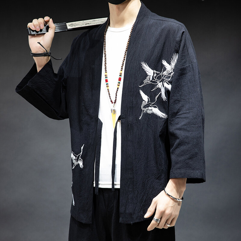 ثوب الكيمونو الياباني سترة التقليدية رافعة التطريز الرجال سترة الملابس الآسيوية الساموراي يوكاتا هاوري الشارع العلوي الهيب هوب ارتداء
