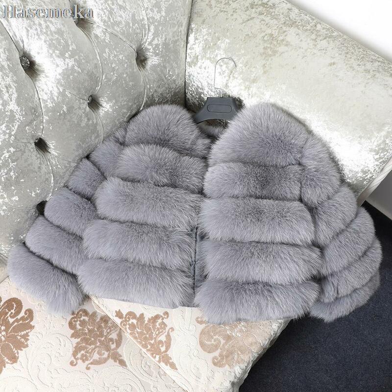ريال فوكس الفراء معطف المرأة الستر الشتاء الفراء الطبيعي موضة قصيرة سترة جلدية فاخرة المرأة معطف