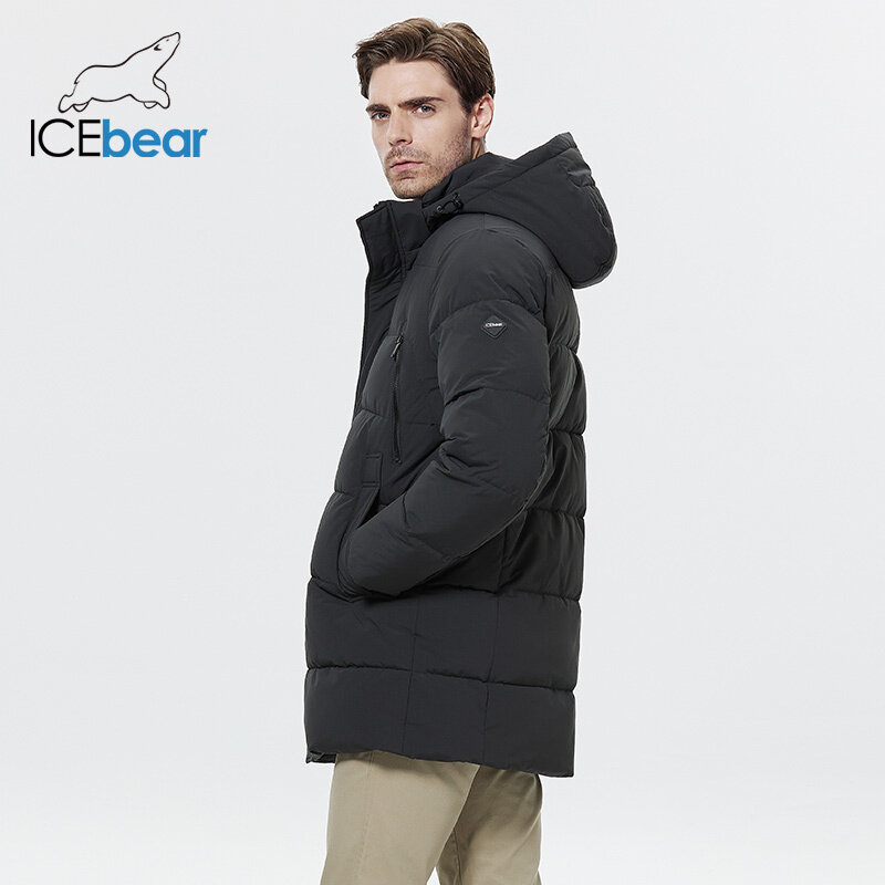 ICEbear 2023 جديد الشتاء الرجال سترة منتصف طول المألوف مقنعين القطن معطف الملابس رشاقته الدافئة ماركة سترة MWD22805I #4
