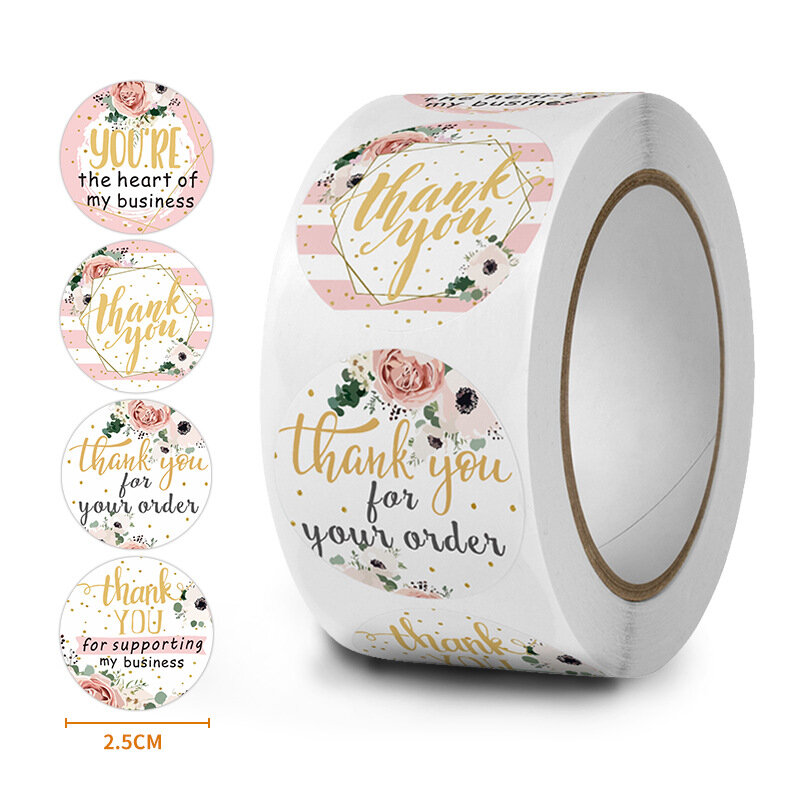500 قطعة 1 بوصة الوردي الزهور شكرا لك تسميات ملصقات للهدايا الديكور حزمة صندوق التفاف الخبز الزفاف الأعمال الصغيرة