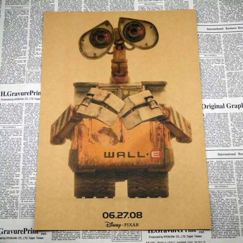 WALL-E Disney Pixar Classic Movie Kraft Vintage Decorative Painting Poster Anime Poster Home Decor  Room Decor Wall Art