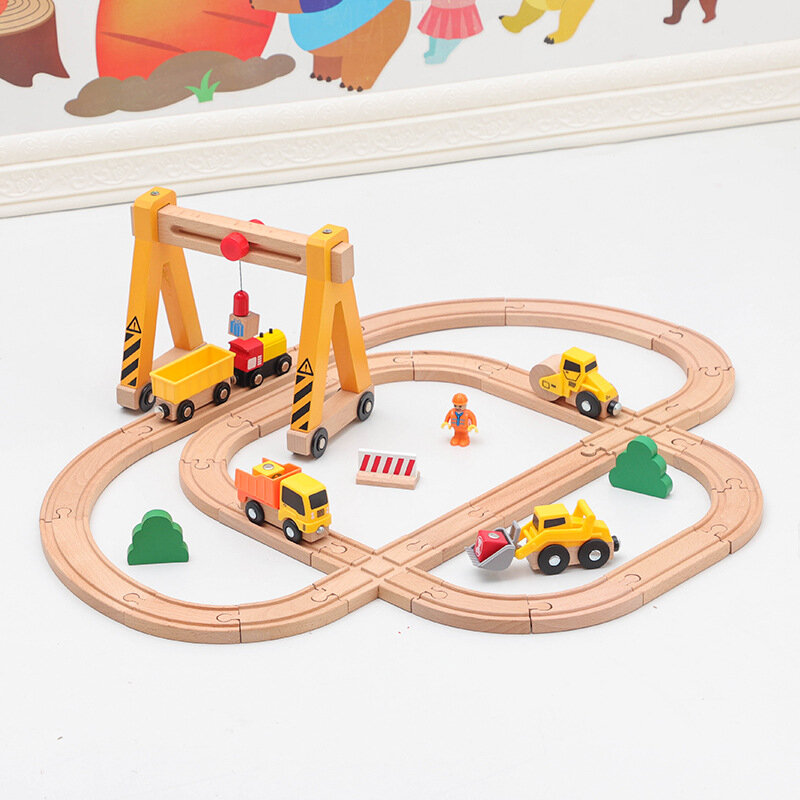 خشبية معلقة برج المسار مجموعة متوافق مع جميع العلامات التجارية من السكك الحديدية اللعب الطريق الملحقات الجمعية للأطفال هدايا PD60 #5