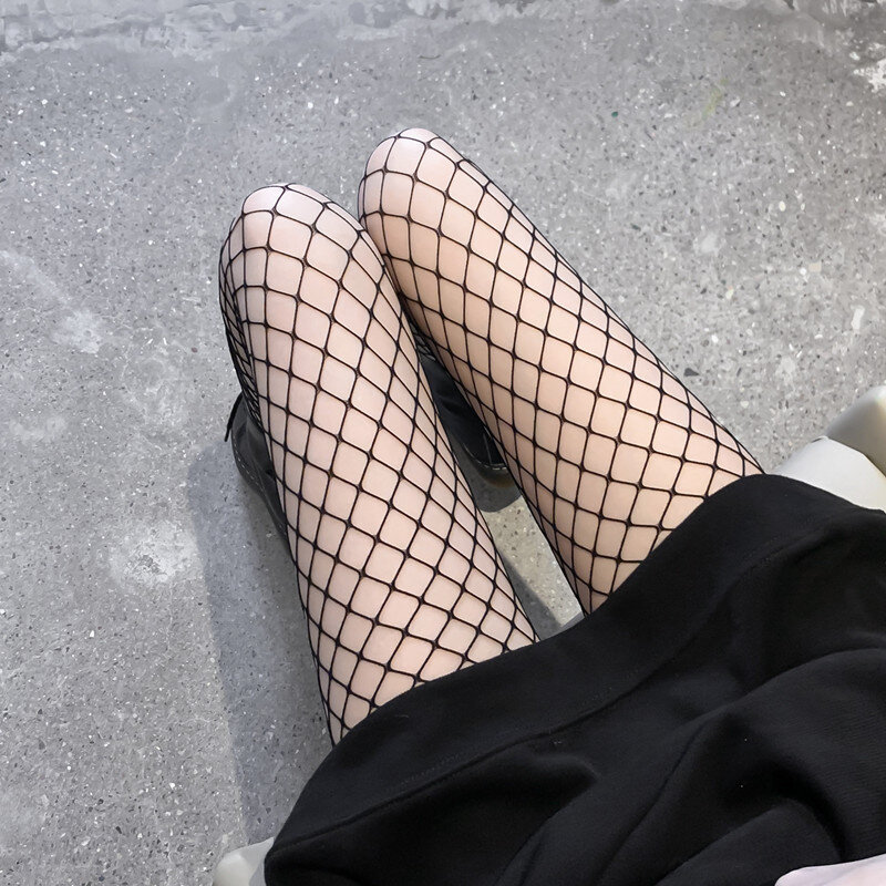مثير جوارب شبكية المرأة جوارب سوداء Ins موضة الجوف شبكة الجوارب لوليتا JK الجوارب Crotchless جوارب طويلة الجسم الجوارب