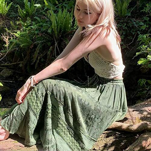 Midi Skirt for Women A Line Pleated Long Skirt Floral Print Maxi Skirts Vintage Grunge Streetwear